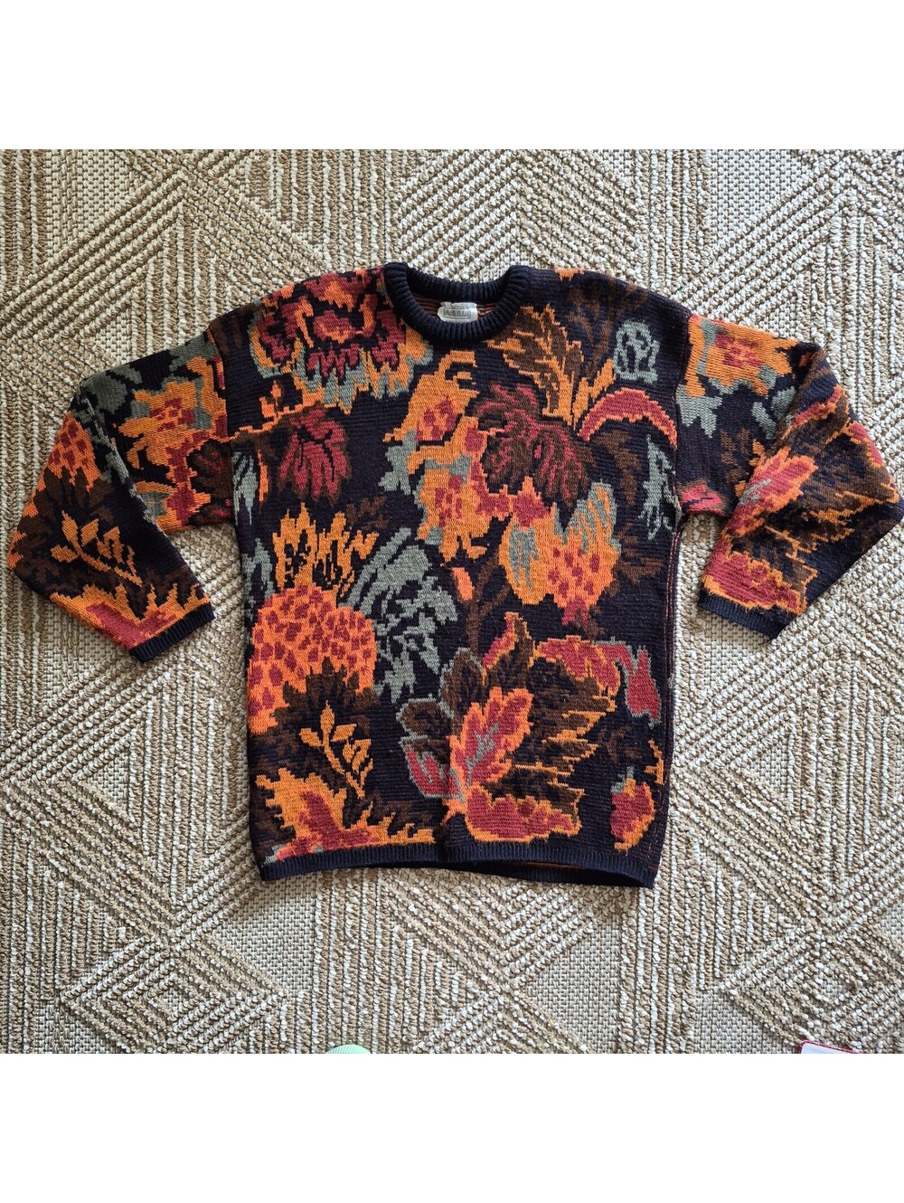 VTG 90s Oversized Autumn Floral Knit Sweater Moody Cottagecore Grandmacore XXL